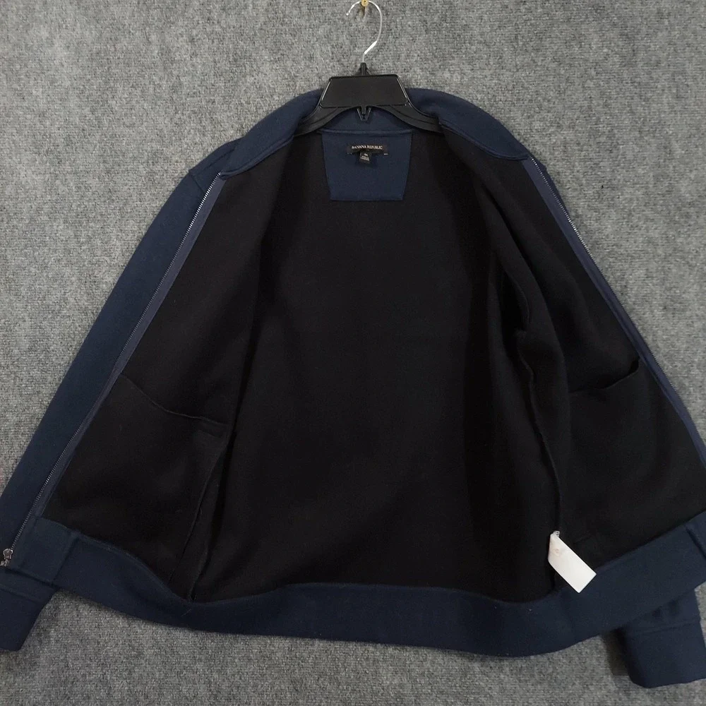 Banana Republic Jacket Mens Medium Navy Blue Fleece Bomber Full Zip Lined Casual